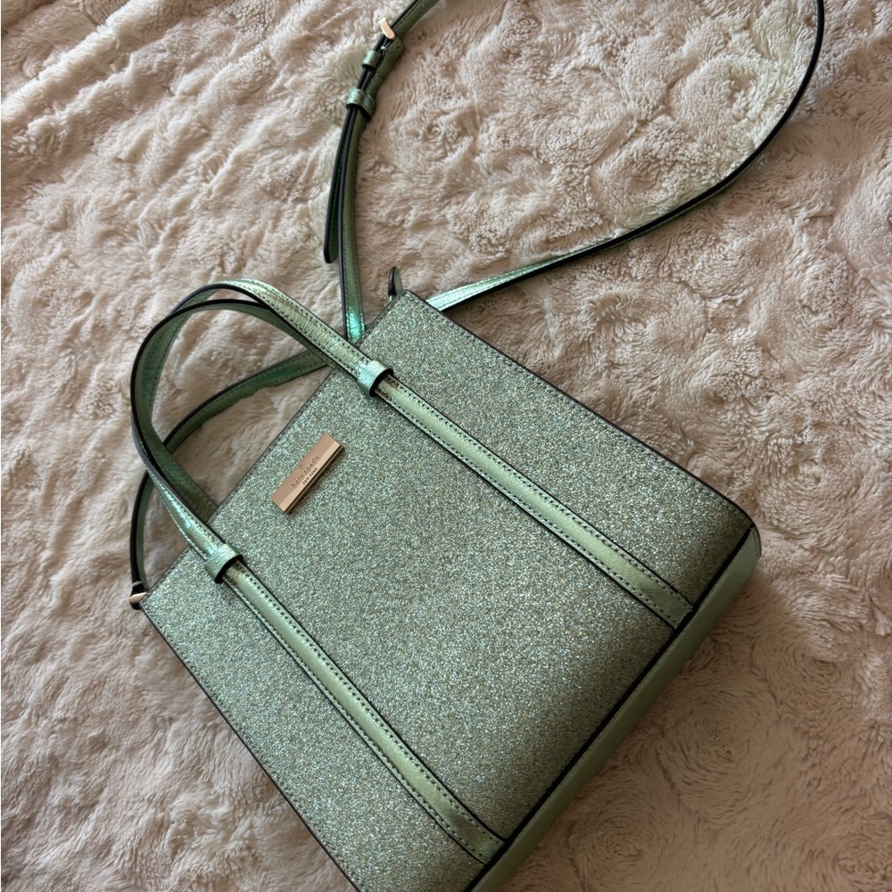 kate spade Glittery Mint Green Tote with Crossbody Strap